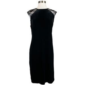 Ralph Lauren Women's Cocktail Dress Size 14 Black Sequined Velvet Midi Sheath